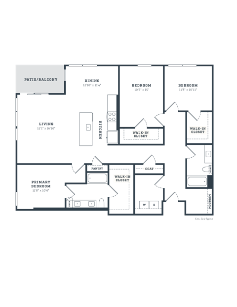 Floor plan for 3 beds, 2 baths, 1731 sqft